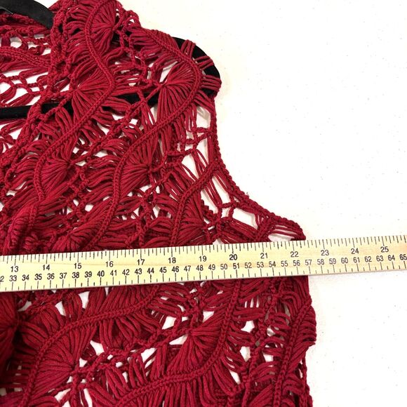 Kaktus Red Open Knit Crochet Kimono S/M Shrug Vest Top Boho Romantic Valentines - Picture 8 of 11
